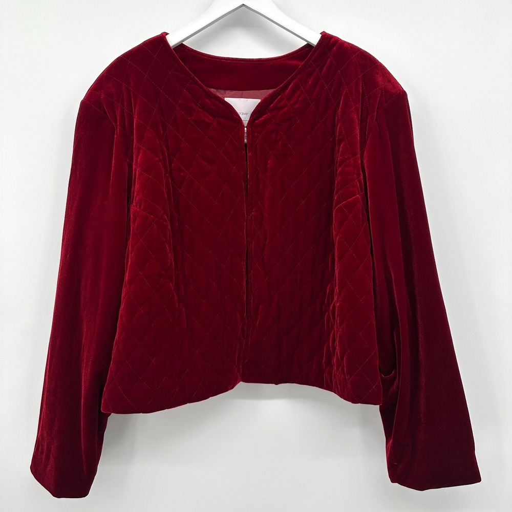 Vintage Susan Graver Velvet Jacket Coat 3X Red Quilted‎ Stretch Lined Romantic